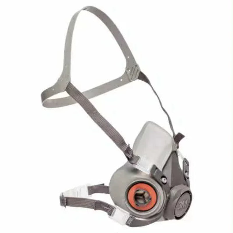 Half-mask respirator with a gray strap on a white background