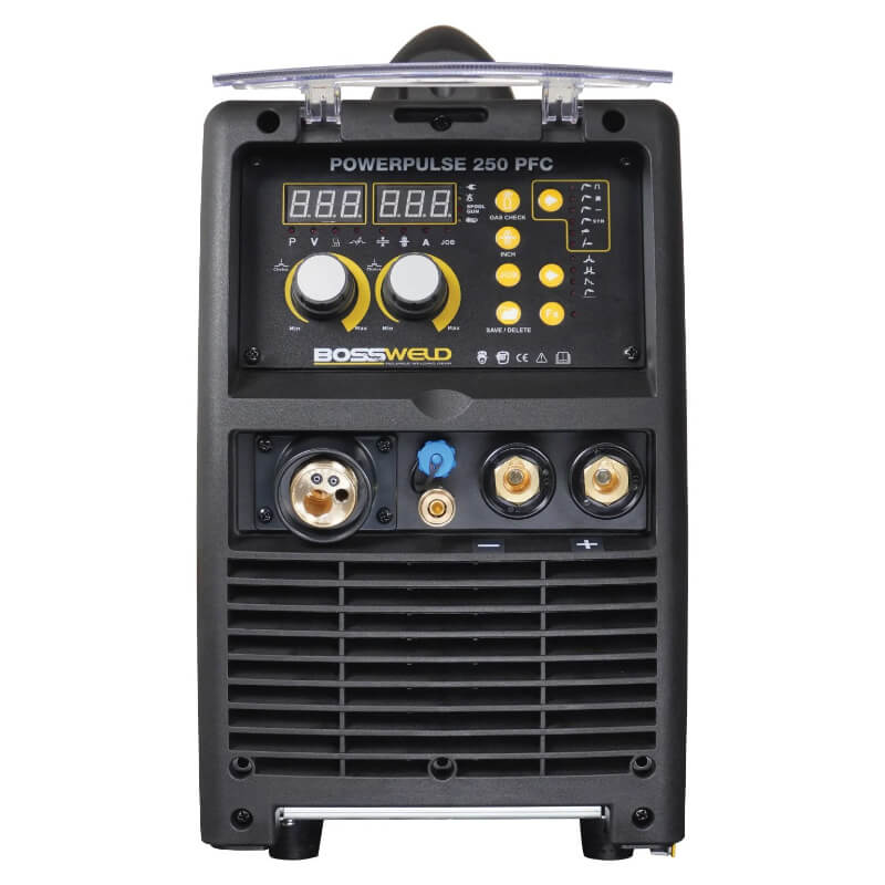 Bossweld Powerpulse 250 PFC welding machine on a white background