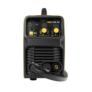 Black and yellow welding machine with visible branding on a white background