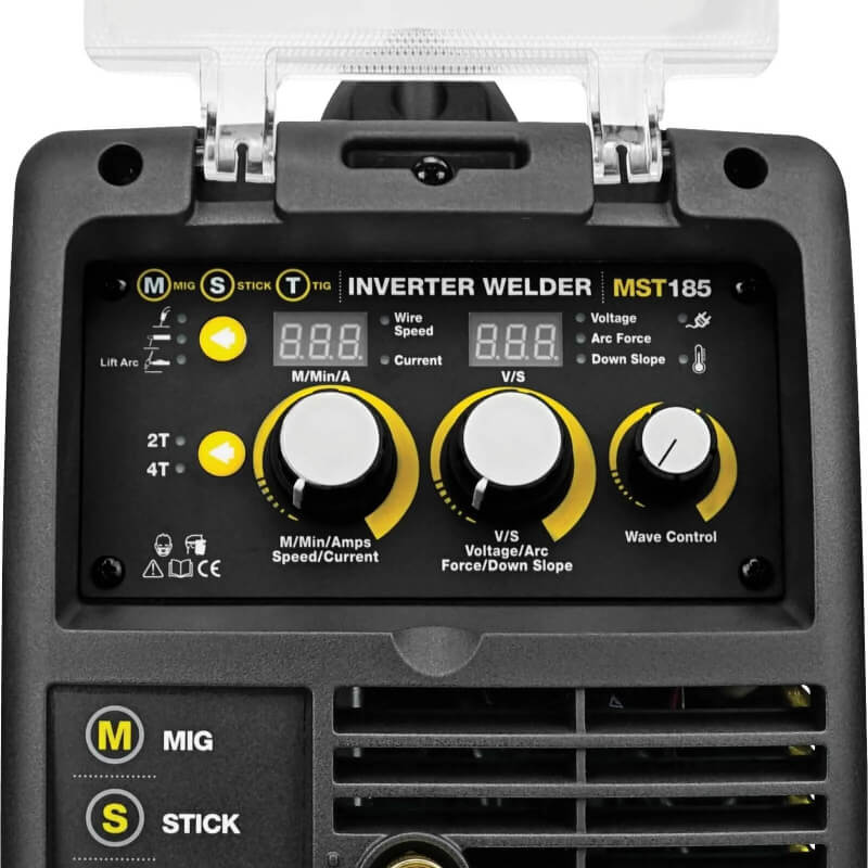 Inverter welder MST185 with control panel and display on a white background