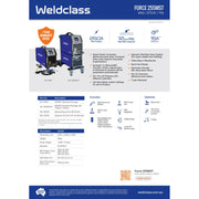 Weldclass Force 255MST welding machine with specifications and features on a white background