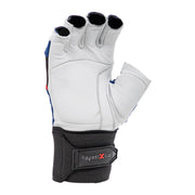 White fishing glove with black wrist support on a white background