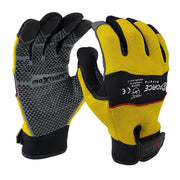 Pair of black and yellow gloves with 'maxisafe' branding on a white background