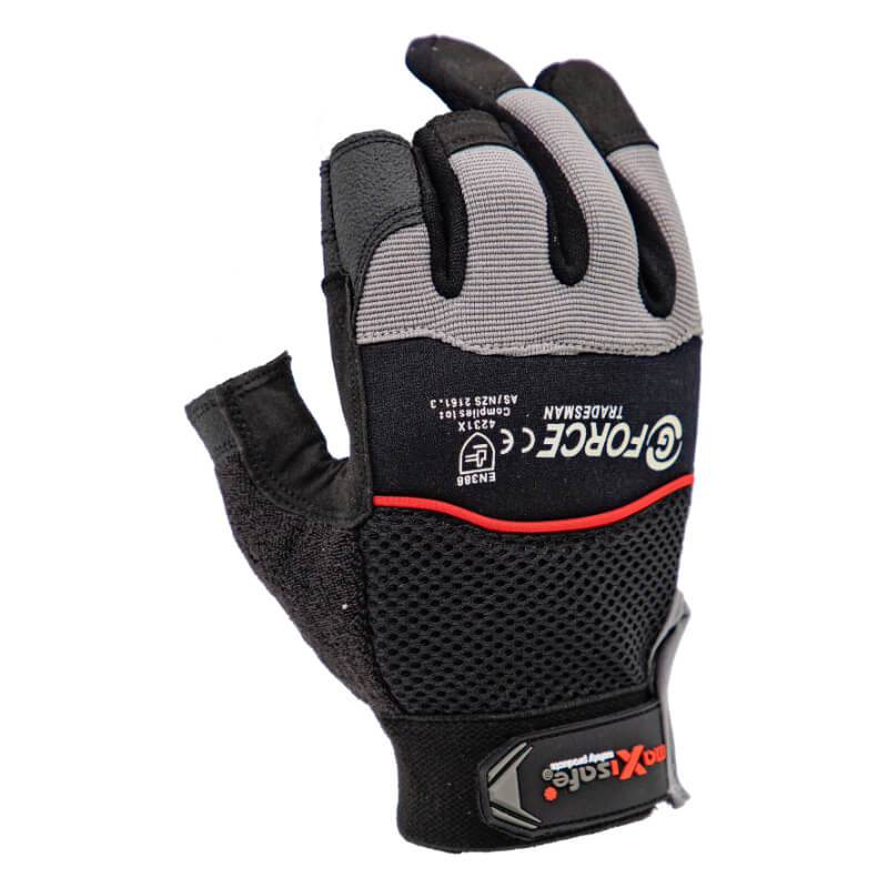 Black and gray glove with Forcegel branding on a white background