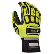 Yellow and black glove with 'Force' branding on a white background