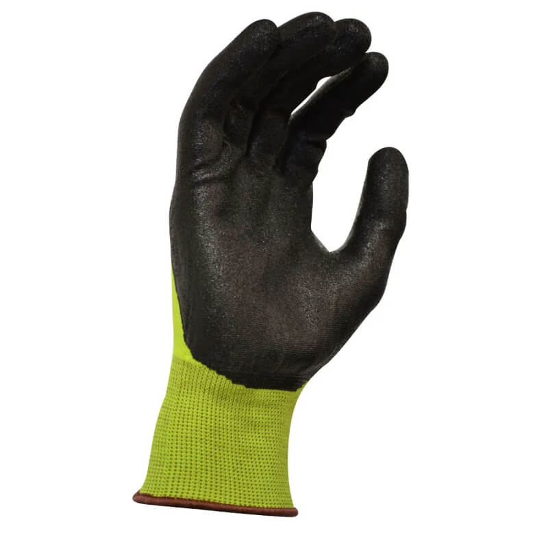 Black glove with green palm on a white background
