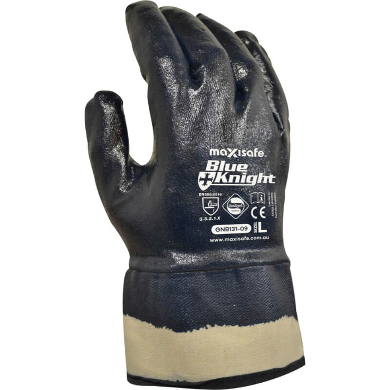 MaxiSafe Blue Knight glove on a white background