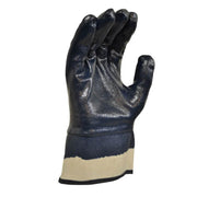 Black and beige work glove on a white background