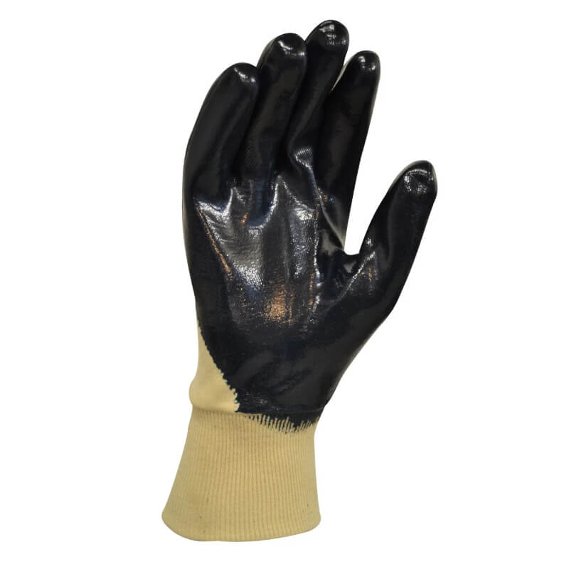 Black gloves with beige cuffs on a white background