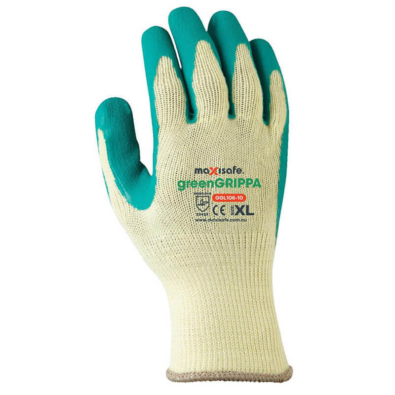 MaxiSafe greenGRIPPA glove with green palm on a white background