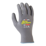 Gray work glove with 'maxisafe Grey Knight' branding on a white background