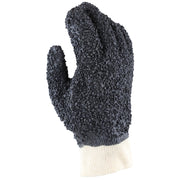 Gray textured work glove with white cuff on a white background
