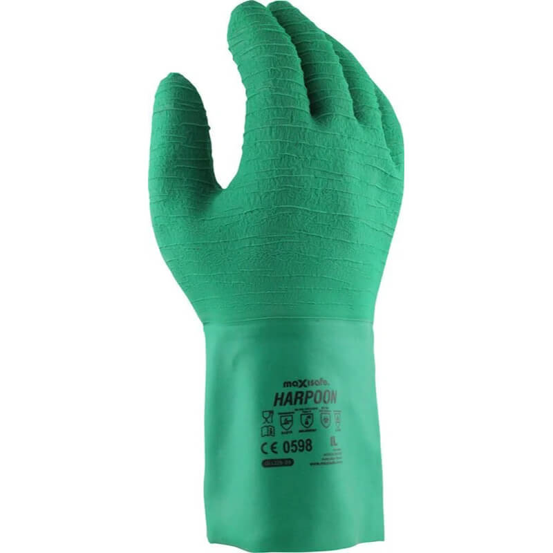 Green glove with 'Harpoon' branding on a white background