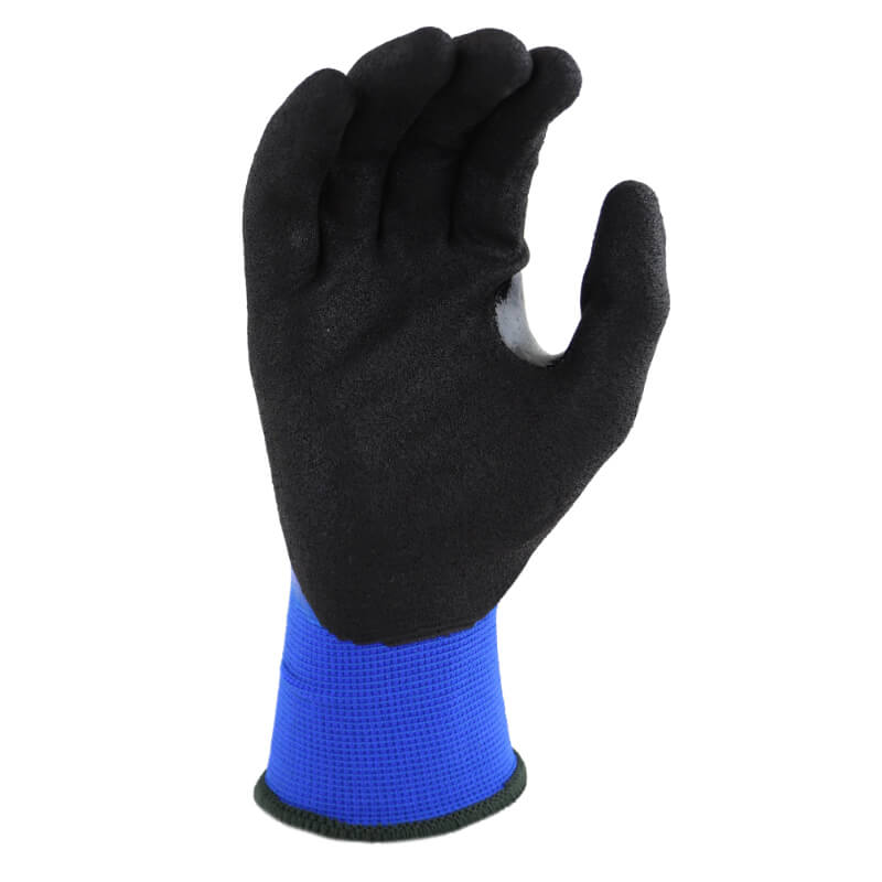 Black glove with blue palm on a white background