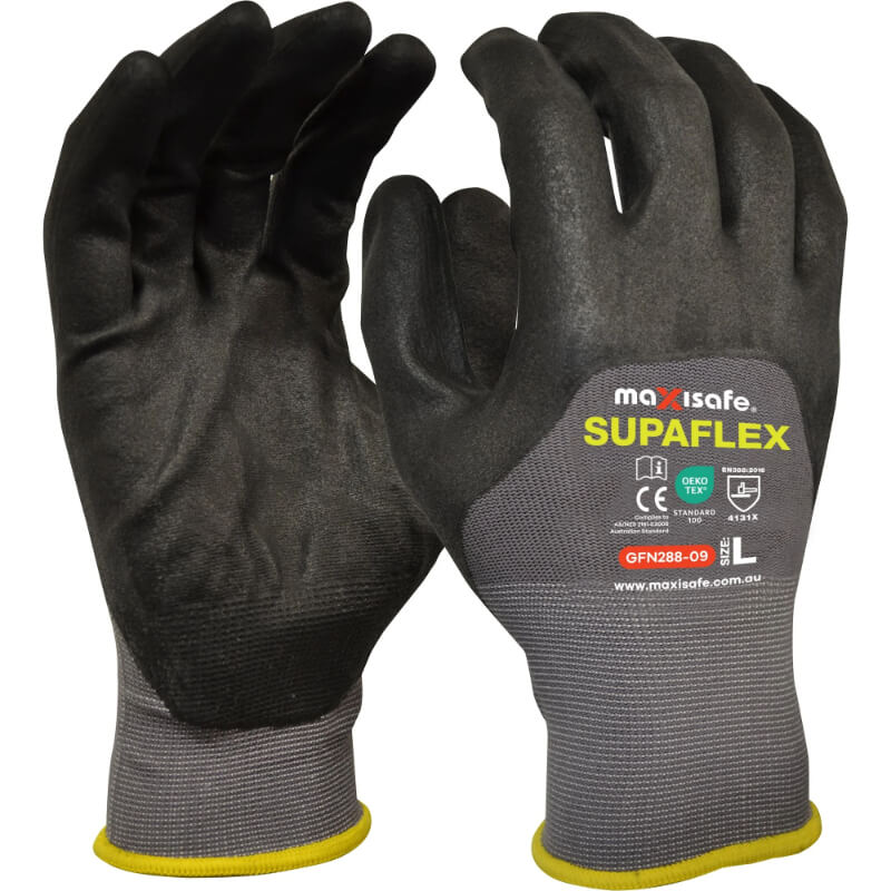 MaxiSafe Supaflex gloves on a white background