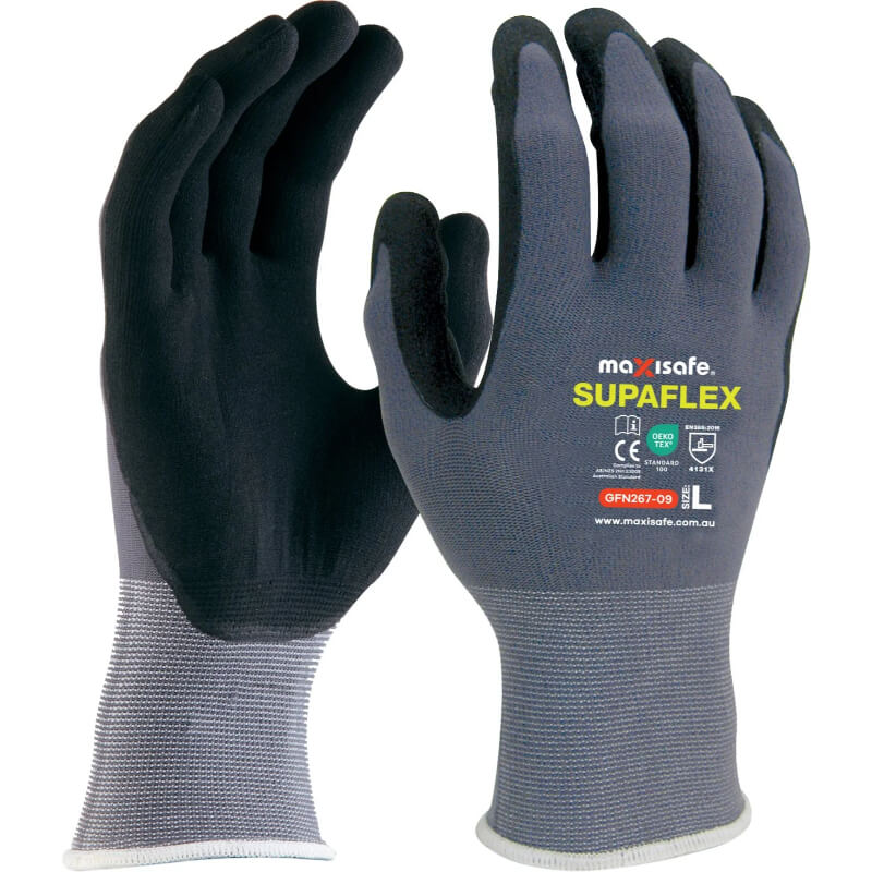 MaxiSafe Supaflex gloves on a white background