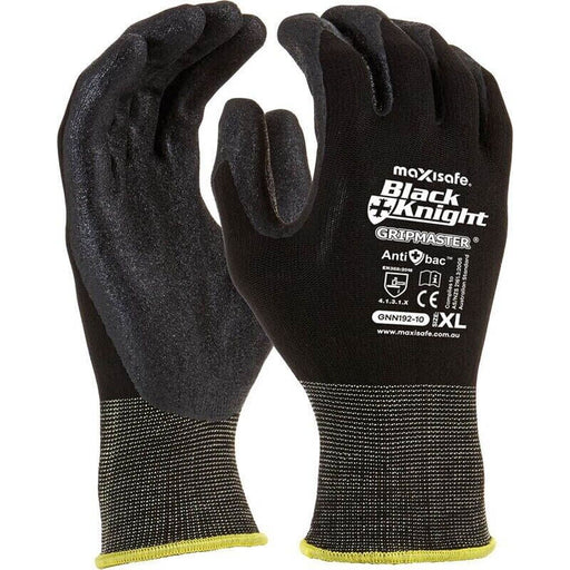 Black gloves with 'Black Knight' branding on a white background