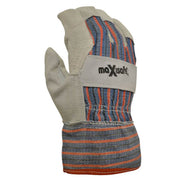 Glove with striped pattern and 'maxisafe' branding on a white background