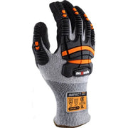 Maxcold impact protection glove with gray, black, and orange design on a white background