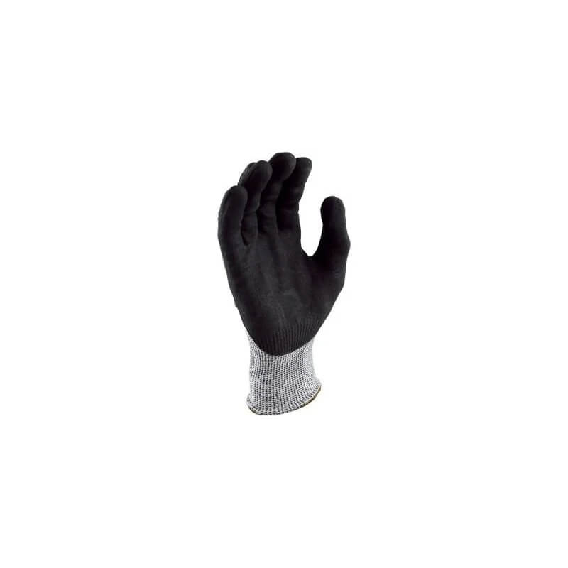Black glove with a textured palm on a white background