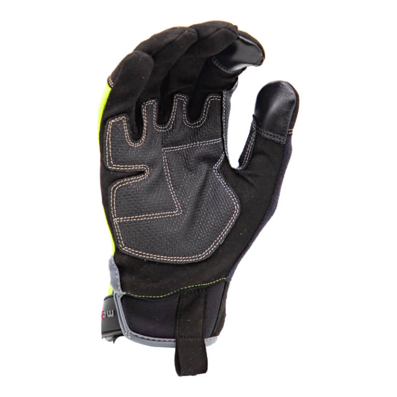 Black and gray glove with yellow accents on a white background