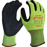 Green and black gloves with 'maxisafe' branding on a white background