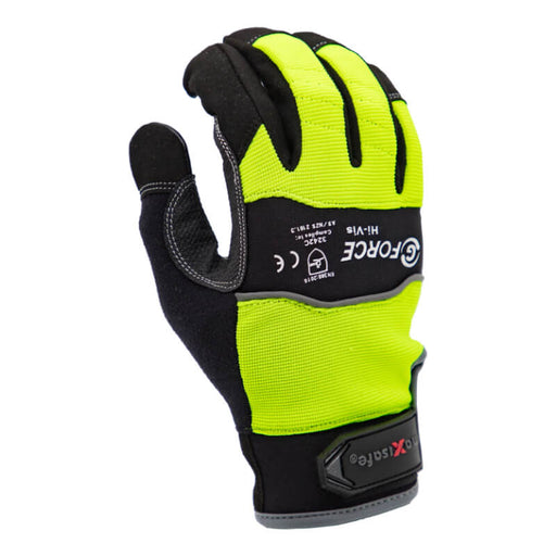 Black and yellow glove with 'G-Force' branding on a white background