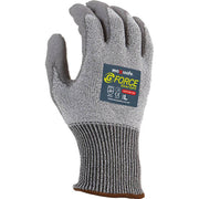 Gray cut-resistant glove with MaxiSafe label on a white background