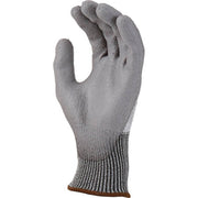 Gray glove with cut-resistant pattern on a white background