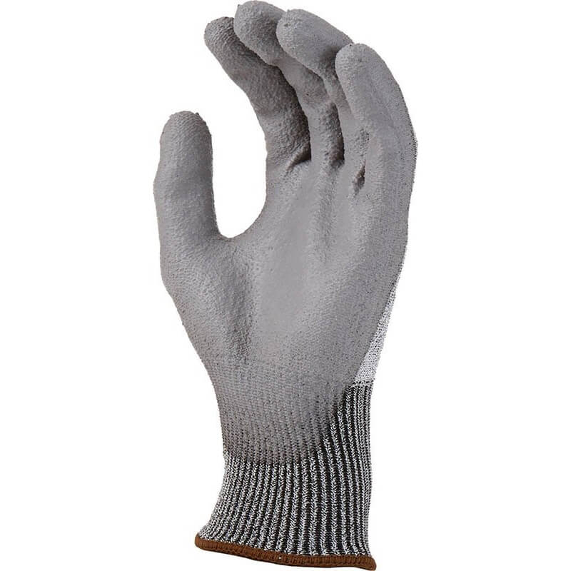 Gray glove with cut-resistant pattern on a white background