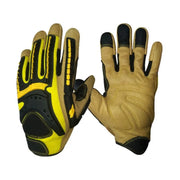 Pair of gloves with yellow accents on a white background