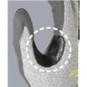 Close-up of a glove with a focus on the thumb area.