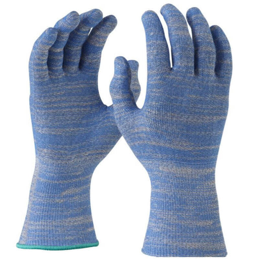 Pair of blue gloves with textured palm on a white background