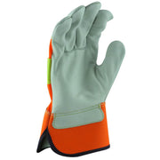 Glove with orange and green accents on a white background