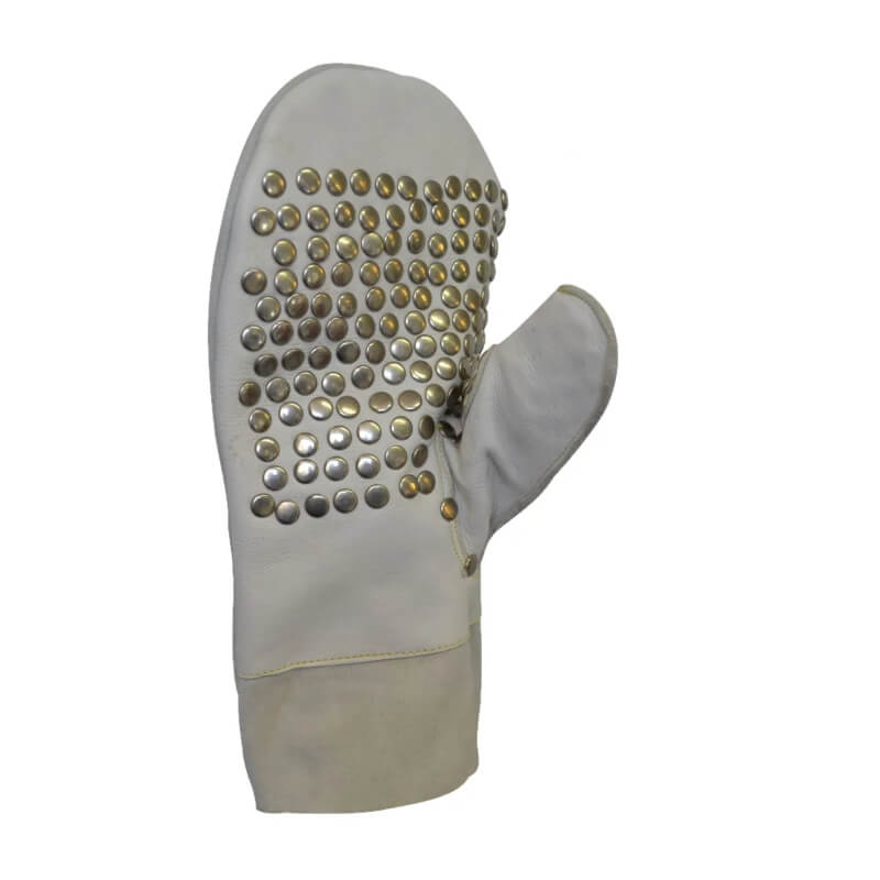 White glove with gold studs on a white background