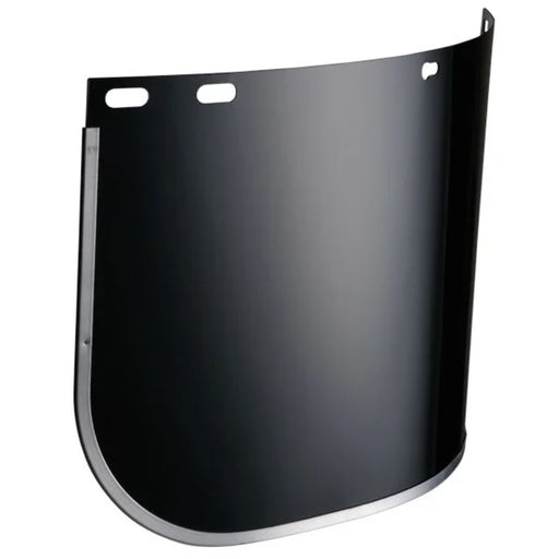 Black motorcycle visor on a white background