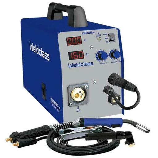 Weldclass welding machine with cables on a white background
