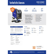 Weldclass Force 205MST welding machine packaging with specifications and features.
