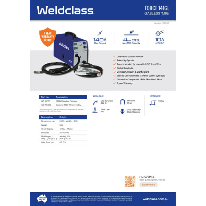 FORCE 141GL Gasless MIG Welder | 140A Compact European Welder — Axis Trade