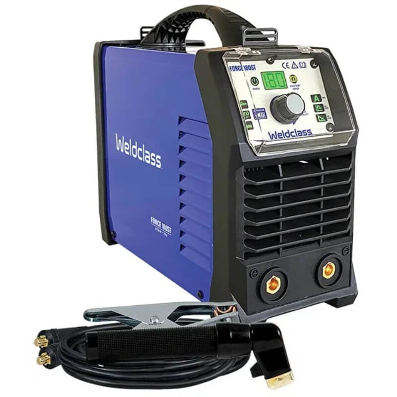 Weldclass welding machine with blue and black design on a white background