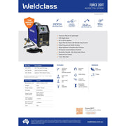 Weldclass Force 201T welding machine advertisement with product details and features.