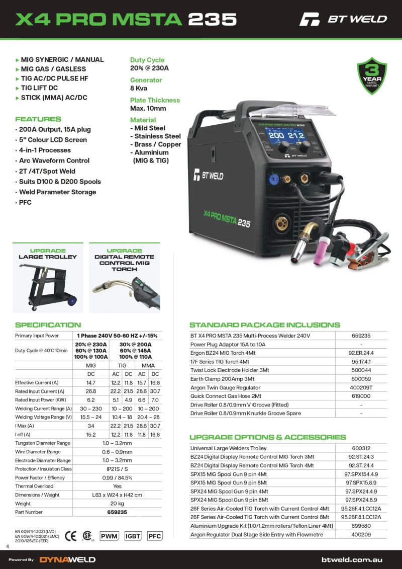 BT Weld X4 Pro MSTA 235 Multi-Process Welder 240V